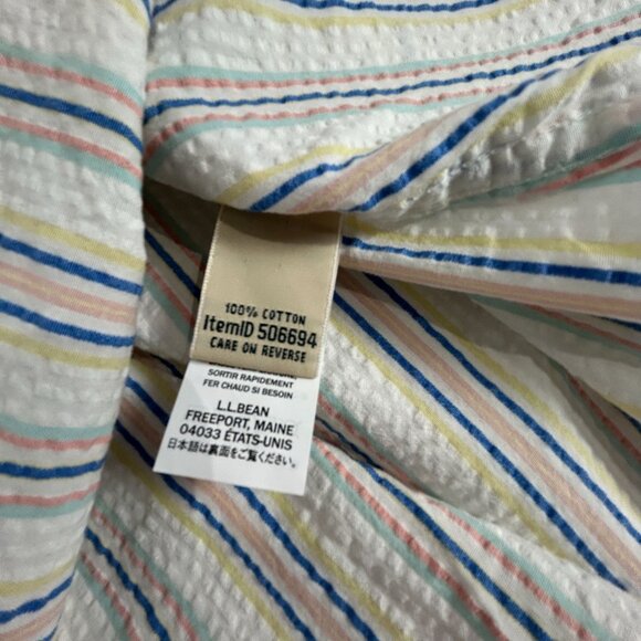 L.L. Bean Womens White Multi Striped Seersucker Button-Up Shirt Large Casual New - Picture 4 of 8